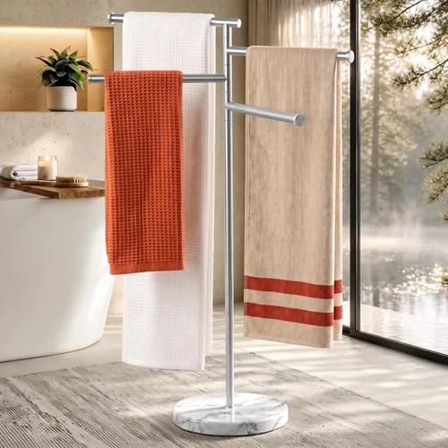 Vista 13 de KES - Toalleros de pie para suelo de baño, 2 brazos giratorios, acabado cepillado Brazos - Toalleros de baño con base de mármol pesada, acabado