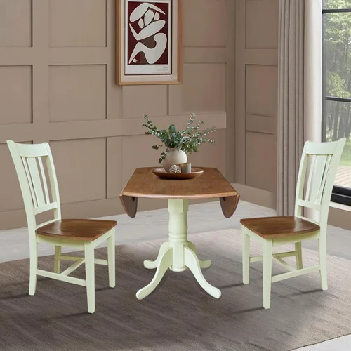 Vista 5 de IC INTERNATIONAL CONCEPTS Mesa de comedor de doble hoja de 42 pulgadas con 2 sillas Nogal/Concha