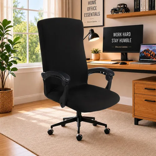 Vista 42 de Fundas elásticas resistentes al agua para sillas de computadora - Protectores lavables para respaldo giratorio y asiento para mascotas - Negro