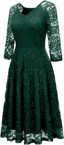 Vista 2 de Dressystar - Vestido de encaje, acampanado y de manga larga, longitud hasta por debajo de la rodilla, ideal para una dama de honor y para usar