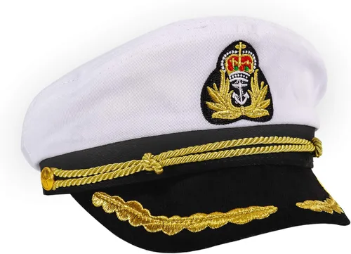 Vista 2 de 2 gorras de marinero unisex para adultos, ajustables, para yate, barco, barco, capitán, sombrero de almirante marino (negro, blanco)
