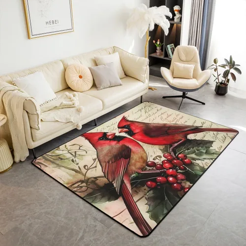 Vista 33 de Erosebridal Alfombra de área de Feliz Navidad para niños, cardenales rojos, alfombra de sala de estar, 3 x 5 mas, alfombra decorativa de cabaña