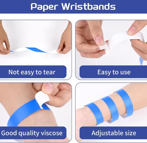 Vista 3 de 500 pulseras de papel azul para eventos, impermeables, de neón, pulseras adhesivas de identificación de conciertos, bandas de mano para eventos