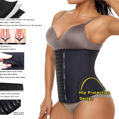 Vista 5 de Entrenador de cintura para mujer corsé debajo del busto faja de látex negra Fajas Colombianas moldeadora de cuerpo