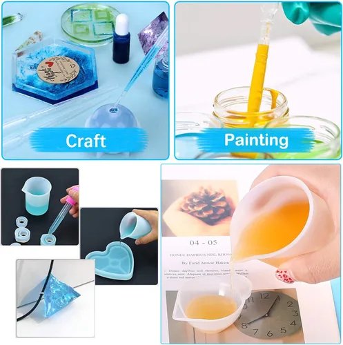 Vista 6 de Woohome Kit de herramientas de 5 tazas medidoras de resina de silicona, vasos de medición de 3.4 fl oz con cuentagotas de plástico para mezcla