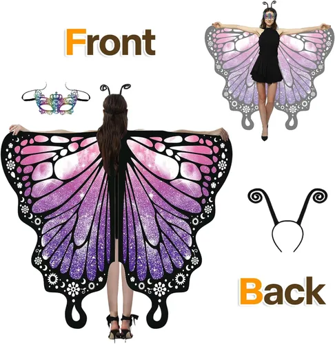 Vista 4 de Alas de mariposa para mujeres y niñas, disfraces de Halloween para mujeres, disfraz de hada para adultos, chal, fiesta, cosplay