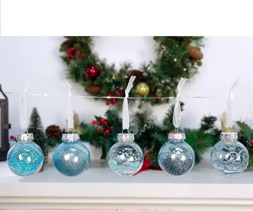 Vista 5 de Lulu Home 30 adornos de bola de Navidad transparentes de 2.36 pulgadas Azul claro transparente