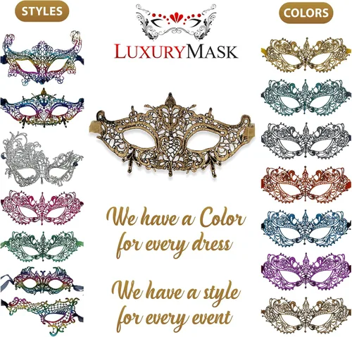 Vista 2 de Masquerade Mask For Women Lace Masquerade Masks for Masquerade Party, Proms, Venetian Party, Mardi Gras, Halloween & Cosplay