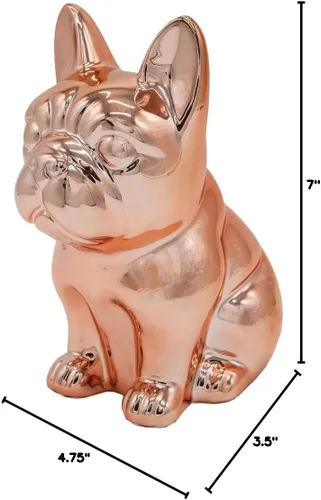 Vista 6 de Estatua de bulldog francés, estatua metálica de cerámica sentada en oro rosa, escultura decorativa para perro o decoración del hogar, estatua