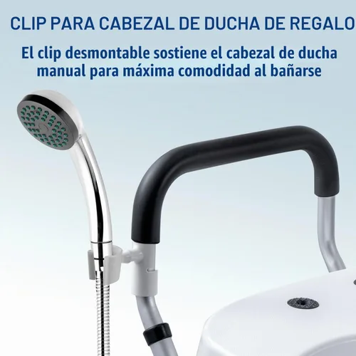 Vista 4 de MyGift Silla de ducha resistente de grado profesional para bañera interior con respaldo, reposabrazos acolchados, soporte para cabezal de ducha