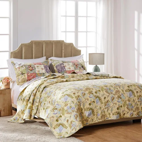 Vista 3 de Greenland Home Blooming Prairie Juego de Edredón de Retazos Autentico 100% Algodón, 2 Piezas Twin/Twin XL, Modelo: GL-0809CMST