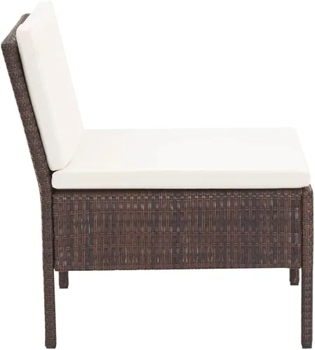 Vista 9 de 3 Piece Patio Lounge Set with Cushions, Poly Rattan Brown Modular Outdoor Seating, PE Rattan Over Powder-Coated Steel Frame, Thickly Padded Deep