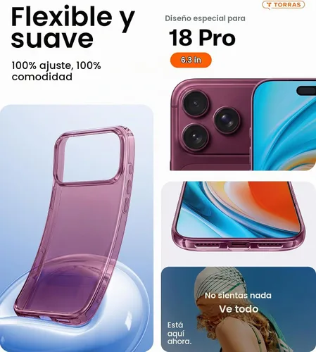 Vista 8 de TORRAS Funda para iPhone 18 Pro Crystal Borgoña, antiamarilleamiento 6.3" Borgoña transparente