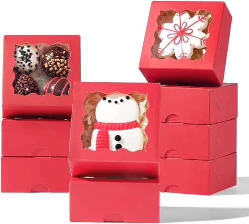 Vista 12 de RomanticBaking 50 cajas de trufas de chocolate para 4 unidades, mini cajas de panadería con ventana para brownie, galletas, jabón, donas, macarrones