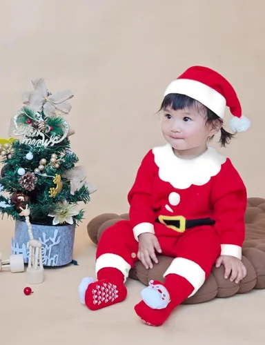 Vista 3 de AGQT Disfraces de Navidad de Papá Noel para bebés niños y niñas, talla 0-24 meses