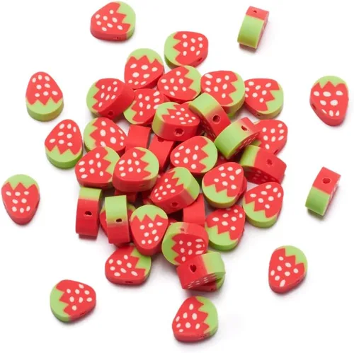 Vista 6 de Cuentas de arcilla polimérica hechas a mano con forma de fruta mixta, cuentas sueltas de color mixto, cuentas espaciadoras para hacer joyas