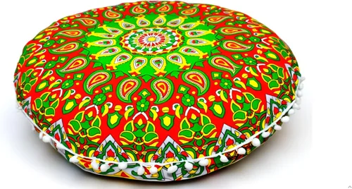Vista 21 de CRAFT KALA Funda de cojín de 22 pulgadas para meditación, diseño de mandala, funda para puf, asiento redondo, mandala bohemio, de algodón
