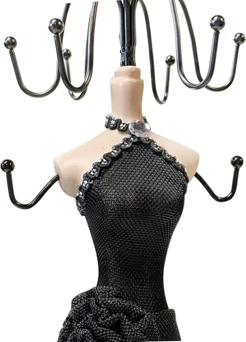 Vista 7 de Soporte de joyería de 15" Maniquí Collar Display Organizador (negro)
