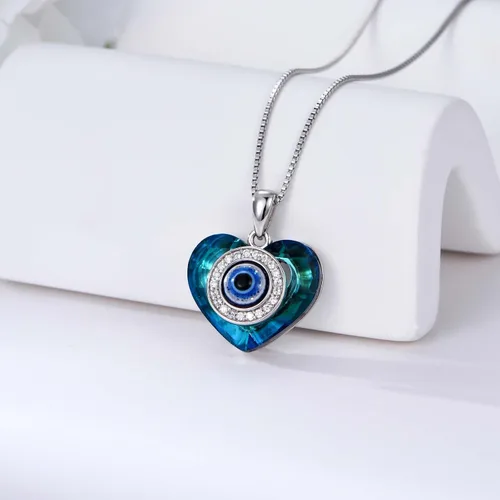 Vista 4 de POPKIMI Collar contra el mal de ojo para mujer, plata de ley, regalo de mal de ojo, dije de mal de ojo con cristal de corazón, joyería de moda