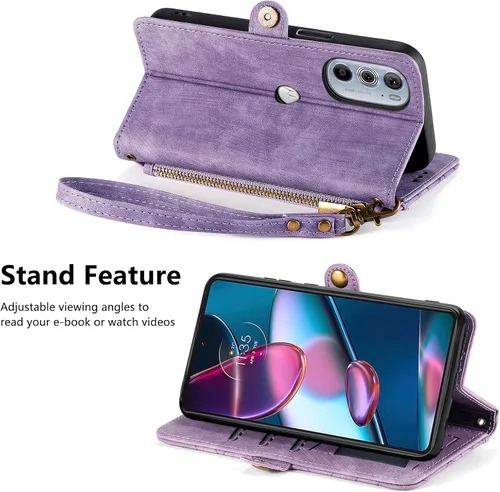 Vista 2 de Asuwish Funda para teléfono Motorola Edge + Plus 2022/Edge X30/30 Pro con protector de pantalla de vidrio templado y soporte para tarjetas