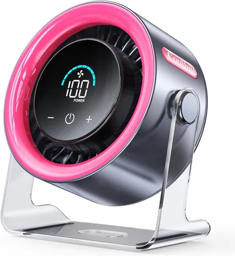 Vista 12 de Ventilador de escritorio USB para dormitorio: Pantalla digital de 100 velocidades, ventilador portátil silencioso con flujo de aire turbo, rotación