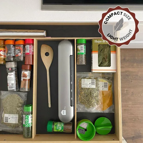 Vista 3 de ELMA Sellador al vacío inalámbrico Sellador al vacío portátil para alimentos con cuerpo de acero inoxidable, cortador integrado, manguera