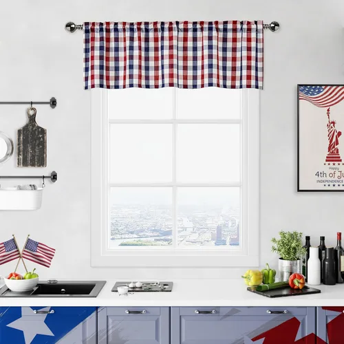 Vista 14 de Cortinas de cocina con cenefa a cuadros blancos y negros de 55 x Negro/blanco