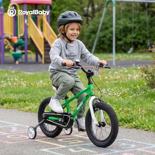 Vista 2 de RoyalBaby Freestyle - Bicicleta con frenos de 2 manijas para niños y niñas, bicicleta de 14 pulgadas con ruedas de entrenamiento para niños pequeños