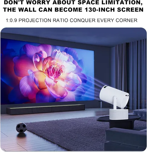 Vista 6 de Mini Portable Projector, HY300 PRO Karaoke Projector Support 4K 1080P with Dual-Band WIFI6 5G Wireless 5.0 Bluetooth Android 11, 200AISI 180°