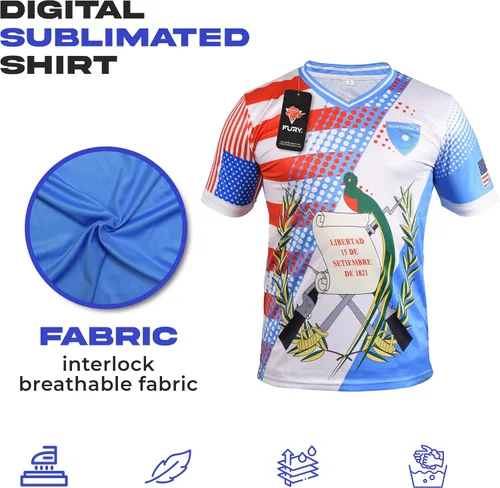 Vista 6 de Fury Camiseta de fútbol con la bandera de Guatemala y Estados Unidos - Camiseta Guatemala - Camiseta Guatemala Jersey HombresHombresMujeresUnisex
