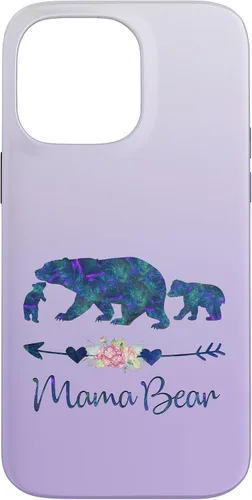 Vista 21 de Teal Blue Purple Floral Mama Bear and Two Cubs Silver Purple Case for iPhone 17