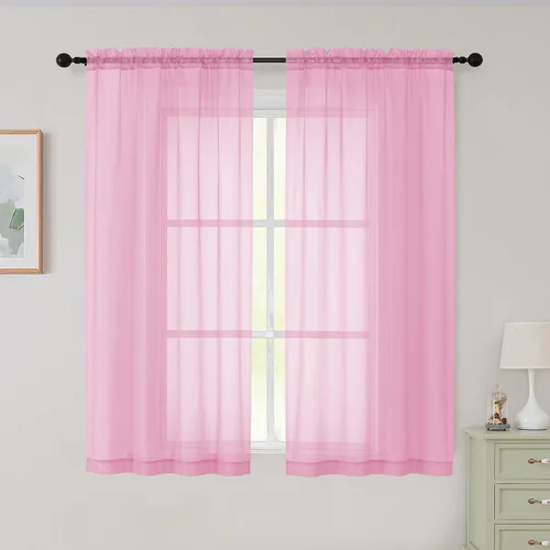 Vista 60 de 2 paneles de cortinas traslúcidas blancas para dormitorio, sala de estar, 96 pulgadas de largo, modernas, suaves, ligeras, con bolsillo para barra