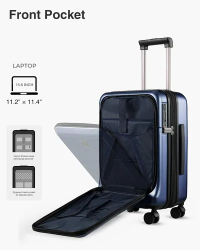 Vista 3 de LUGGEX Equipaje de mano con compartimento para laptop, maleta rígida de policarbonato con cargador y puerto USB integrado, equipaje expandible