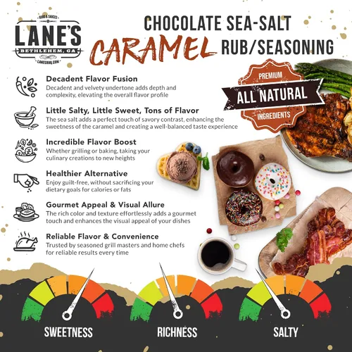 Vista 2 de Lane's Condimento de chocolate con sal marina y caramelo, delicioso condimento de postre, condimento de donas de chocolate, dulce y ligeramente