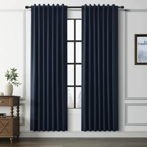 Vista 13 de Guken Cortinas opacas de lino, 2 paneles rústicos, elegantes, 100% opacas, con aislamiento térmico, banda de ganchos y trabilla trasera, 52 x 84
