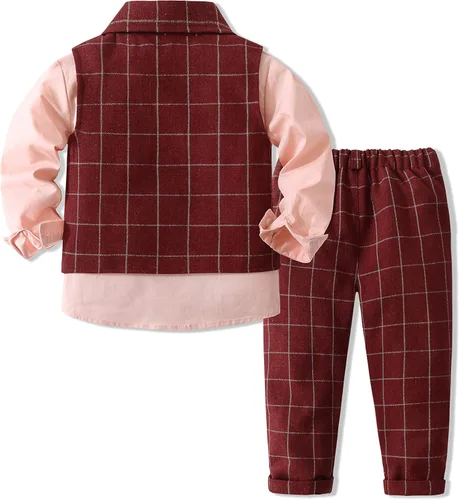 Vista 2 de Baby Boys' 4-Piece Gentleman Suit Set with Shirt, Vest, Bowtie and Pants Outfits