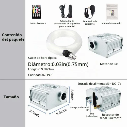 Vista 3 de Kit de Luces de Techo de Estrellas Firework Bluetooth Twinkle 10W para Decoración de Coche y Hogar con APP/Modo de Música Remoto RGBW LED Luz