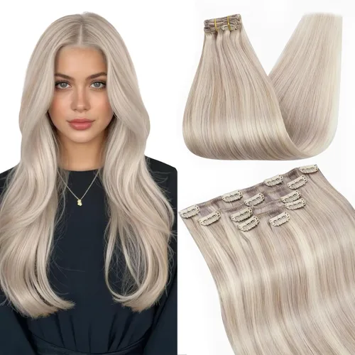 Vista 26 de Ugeat Extensiones de cabello humano con clip de 12 pulgadas, extensiones de cabello balayage con clip, marrón chocolate ombre, extensiones