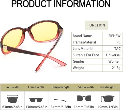 Vista 4 de SIPHEW Gafas de visión nocturna HD para mujeres que conducen, lentes polarizados de conducción nocturna, lentes amarillas antirreflejos para la noche