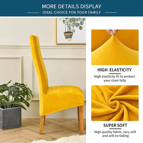 Vista 40 de Velvet Large Chair Covers, Soft Stretch Removable Seat Covers High Back Chairs Protector Slipcovers for Dining Room Decor (Black,Set of 2)
