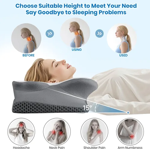Vista 4 de Almohada cervical de cuello TranquilMoments para dormir, almohada de espuma viscoelástica para dormir de lado, almohadas ergonómicas para alivio