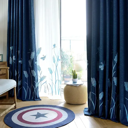 Vista 3 de Melodieux Cortinas texturizadas de lino con bordado de trigo para sala de estar, dormitorio, cortinas de ventana con patrón floral de granja