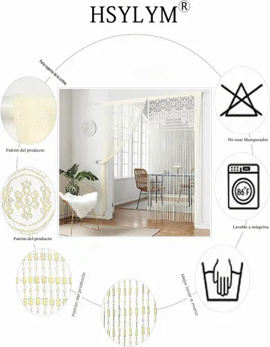Vista 4 de HSYLYM - Cortina de cuerda con encaje para puerta, macramé, estilo bohemio, para ventanas, cortinas para separar espacios en la pared, cubrepuertas