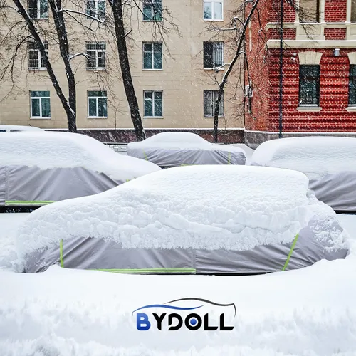 Vista 7 de BYDOLL Funda impermeable para automóvil para todo tipo de clima, 6 capas, a prueba de nieve, resistente al viento, protector de granizo, cubiertas