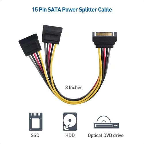 Vista 6 de Cable Matters Kit de cable de datos SATA III y cable de alimentación SATA con conector SATA3 recto y de 90 grados, adaptador divisor de alimentación