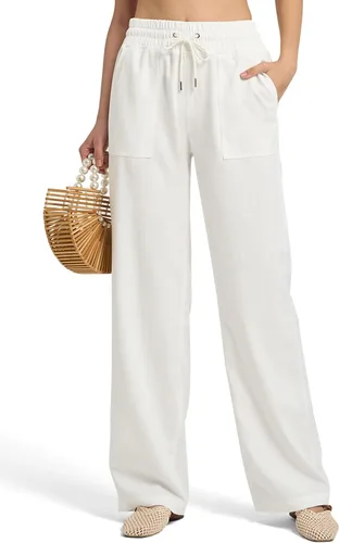 Vista 35 de Willit Pantalones de lino para mujer, pantalones palazzo de pierna ancha Khaki - Actualización
