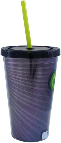 Vista 2 de JUST FUNKY One Man Punch Foil Print Saitama Taza de carnaval de 16 oz con popote y tapa