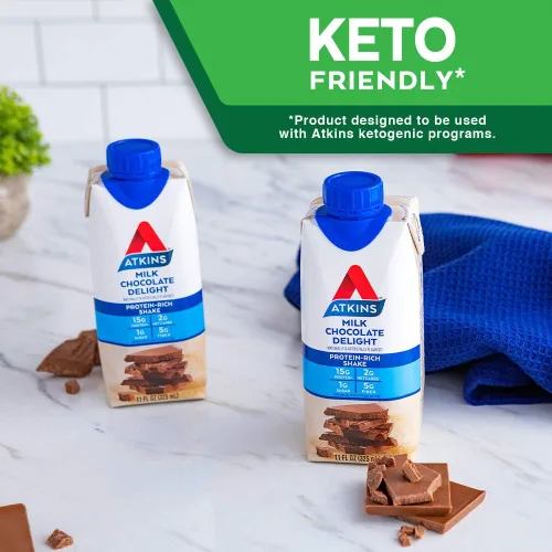 Vista 4 de Atkins Paquete de batido de proteína de chocolate con leche y caramelo café (12 + 12 unidades)