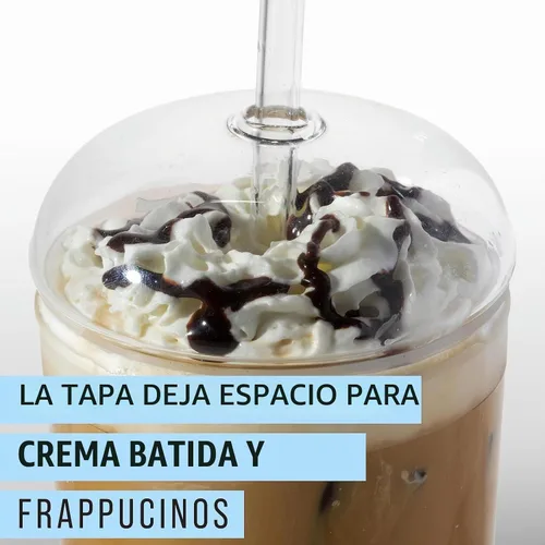 Vista 3 de Maplefield Vaso de vidrio con tapa de cúpula, 16 onzas, reutilizable, para café helado con pajilla, resistente a derrames, para frappes y licuados