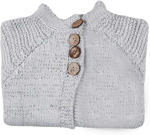 Vista 2 de Abrigo de otoño e invierno para niños pequeños de 2 a 8 años ropa para niñas suéter de punto con botones
